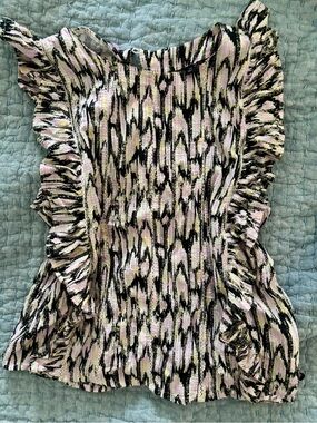 Scotch & Soda Pink and Black Ruffled Sleeve Printed Blouse